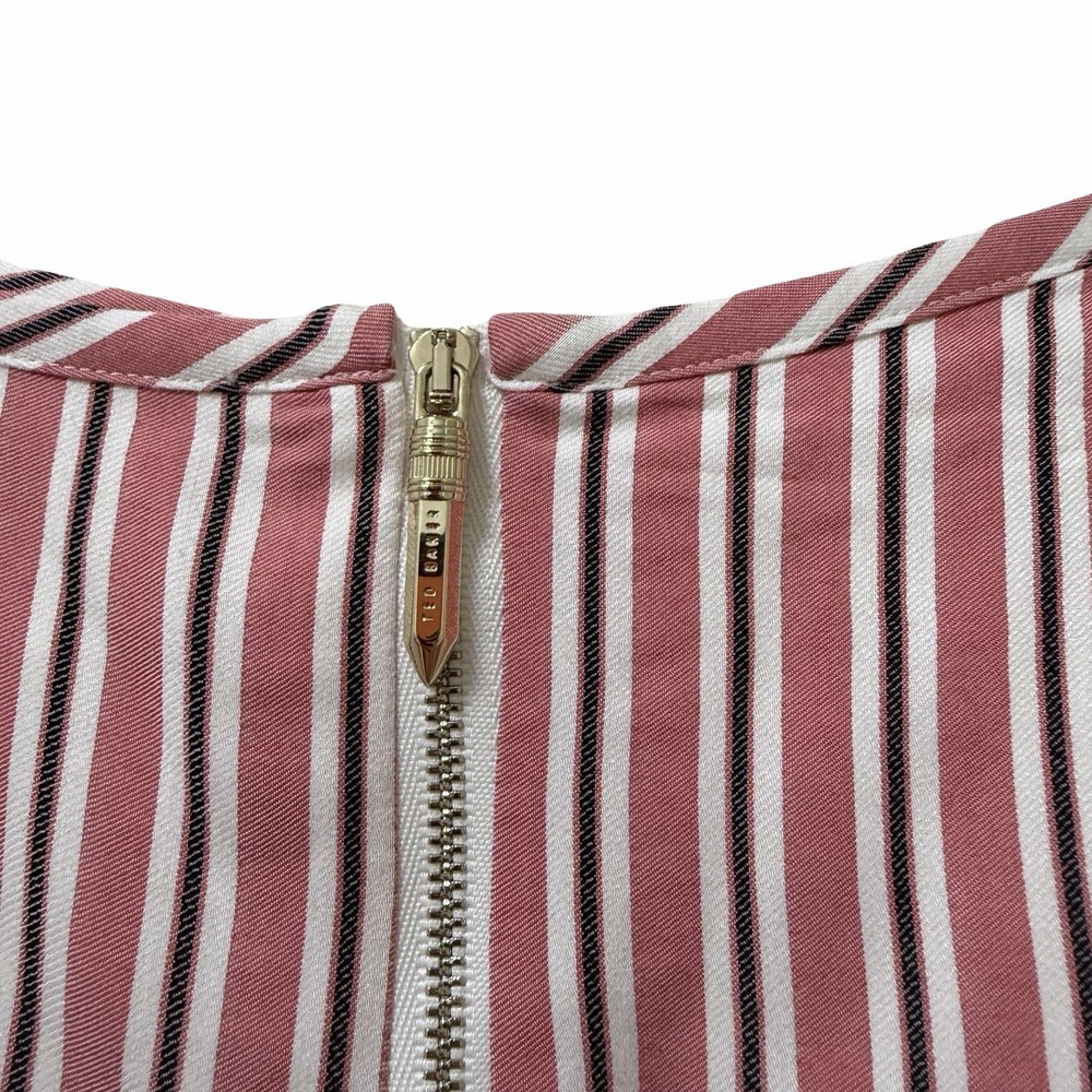 Ted Baker Coryn Striped Ruffle Hem Pencil Midi Pencil Skirt Size 4 Pink NEW - Picture 5 of 12